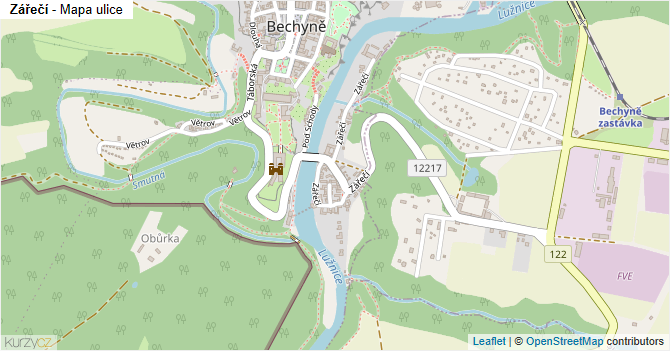 Zářečí - mapa ulice