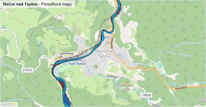 Bečov nad Teplou - záplavové mapy stoleté vody