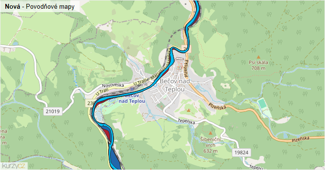 Nová - záplavové mapy stoleté vody