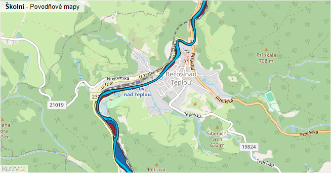 Školní - záplavové mapy stoleté vody