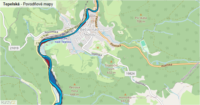 Tepelská - záplavové mapy stoleté vody