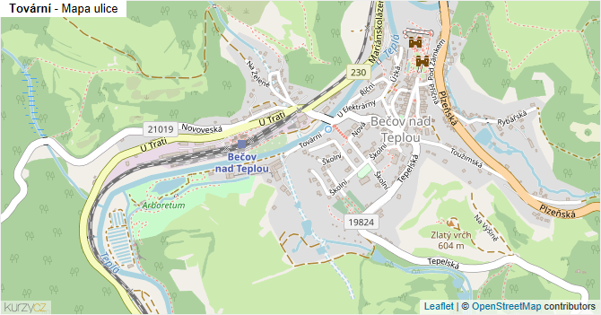 Tovární - mapa ulice