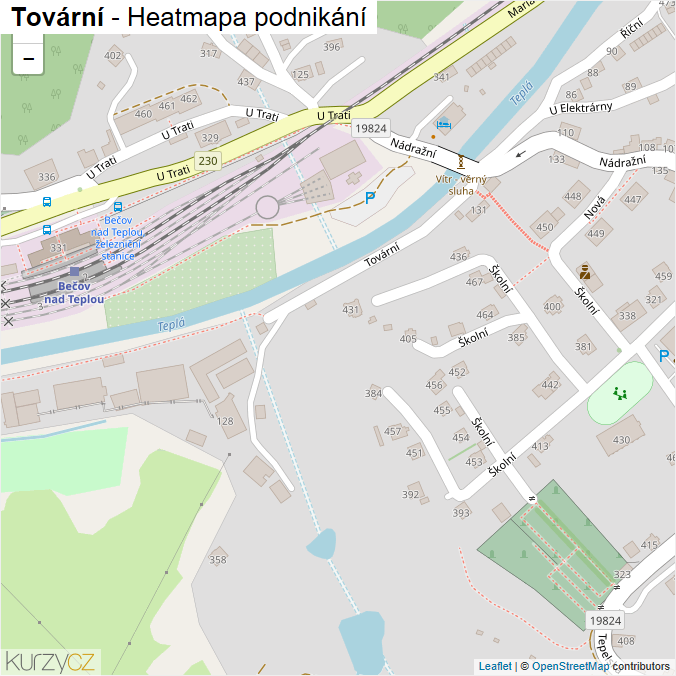 Mapa Tovární - Firmy v ulici.