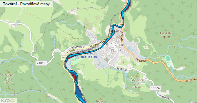 Tovární - záplavové mapy stoleté vody