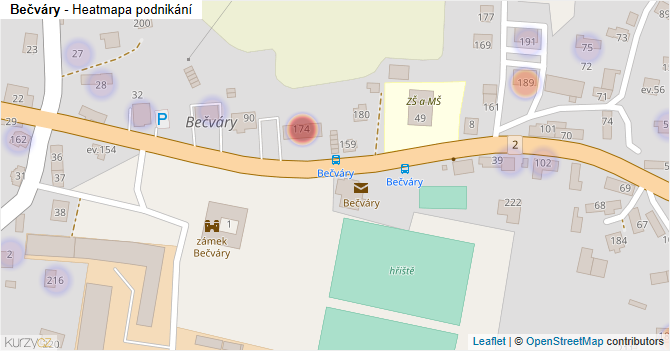 Bečváry - mapa podnikání