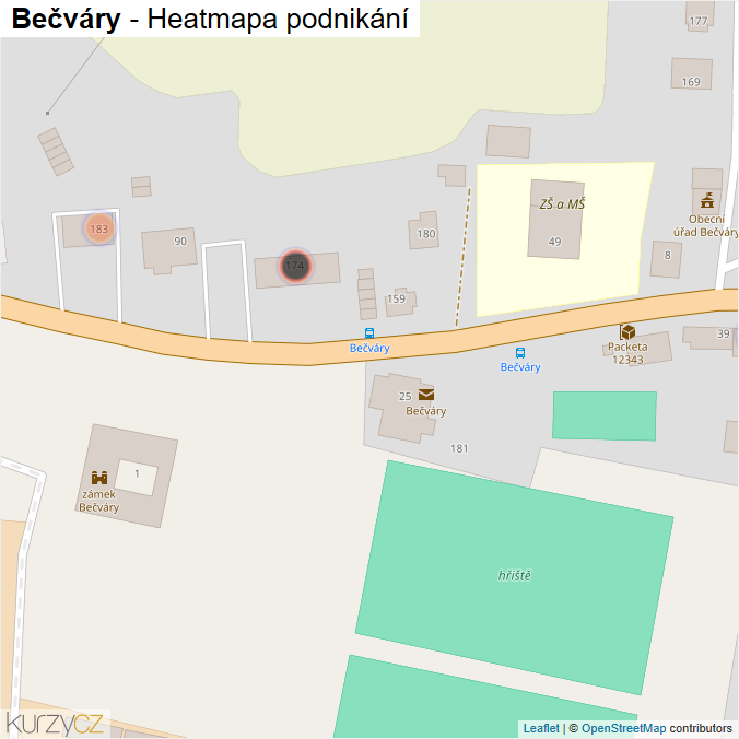 Mapa Bečváry - Firmy v obci.