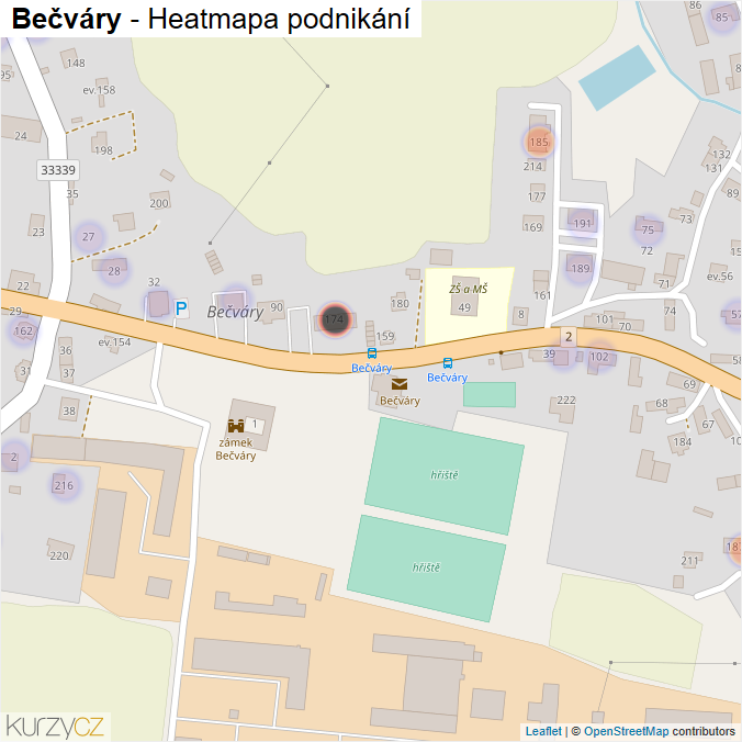 Mapa Bečváry - Firmy v části obce.