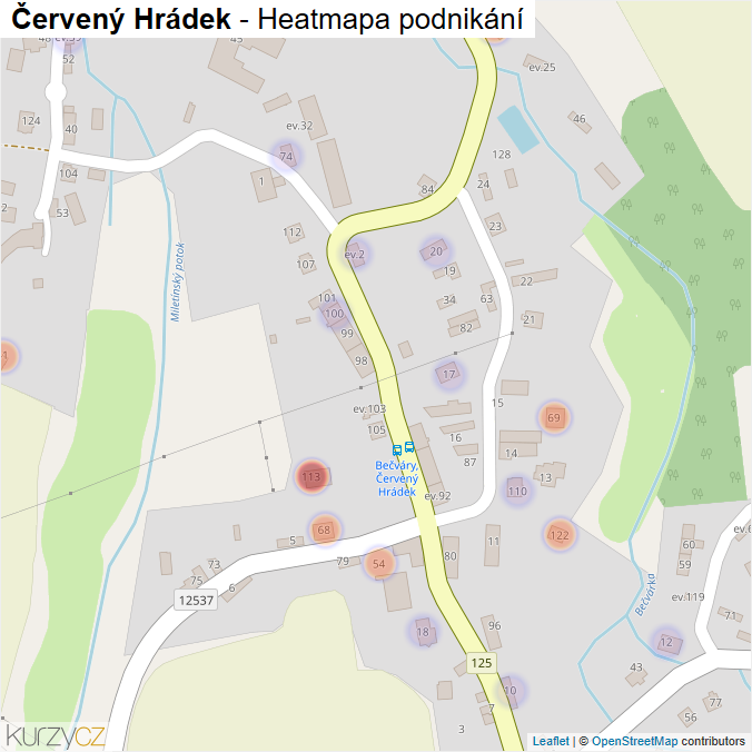 Mapa Červený Hrádek - Firmy v části obce.