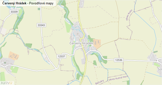 Červený Hrádek - záplavové mapy stoleté vody