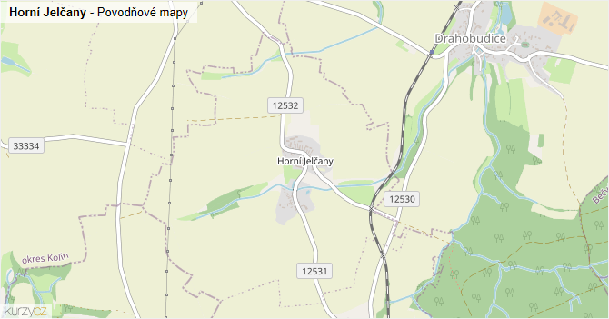 Horní Jelčany - záplavové mapy stoleté vody