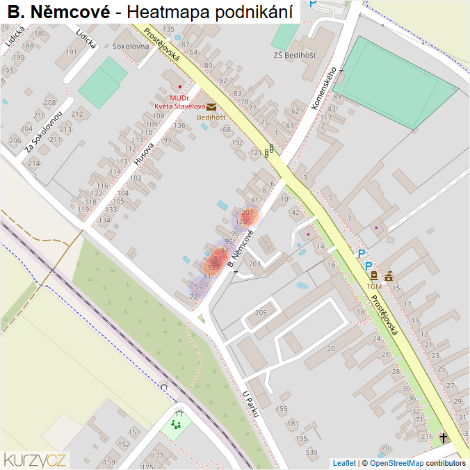 Mapa B. Němcové - Firmy v ulici.