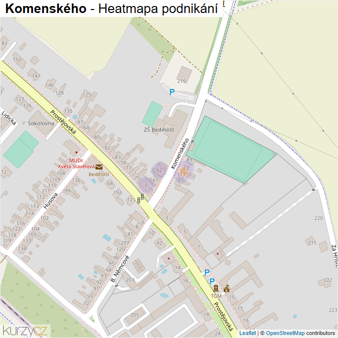 Mapa Komenského - Firmy v ulici.