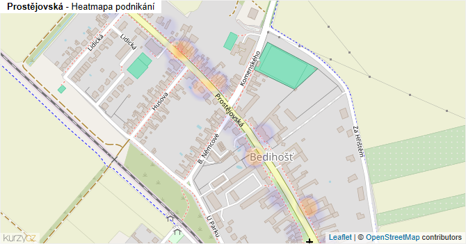 Prostějovská - mapa podnikání