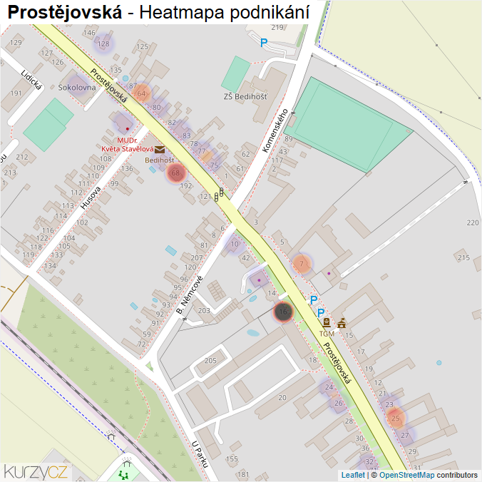 Mapa Prostějovská - Firmy v ulici.