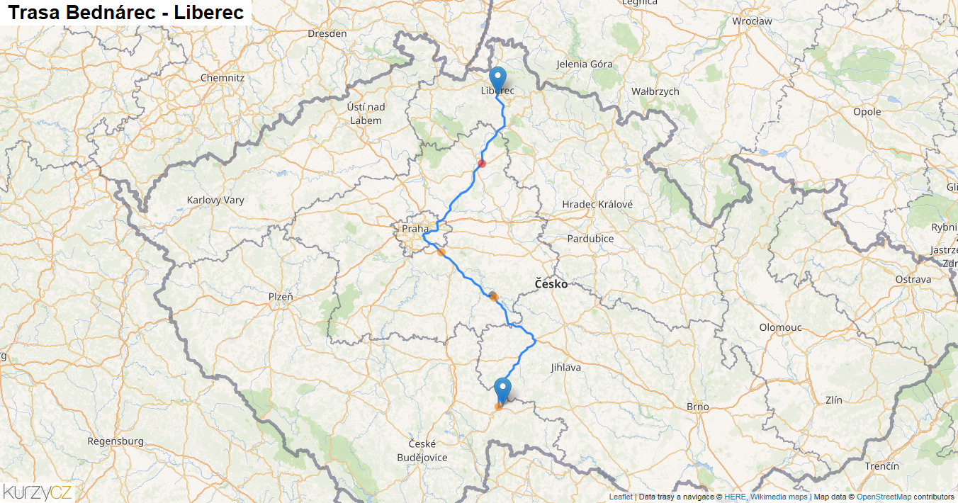 Bednárec-Liberec, mapa trasy