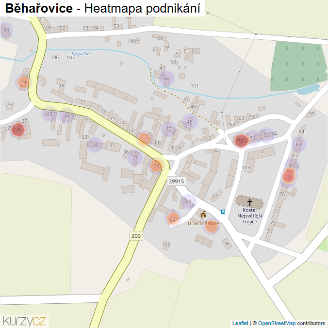 Mapa Běhařovice - Firmy v části obce.