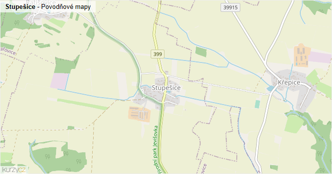 Stupešice - záplavové mapy stoleté vody