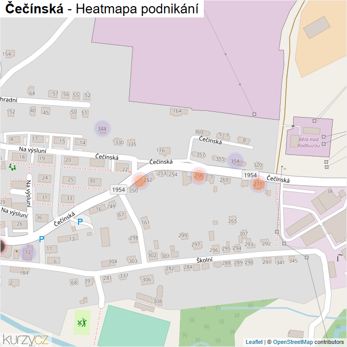 Mapa Čečínská - Firmy v ulici.