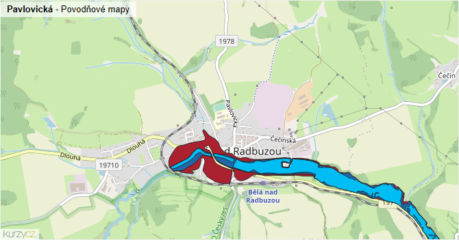 Pavlovická - záplavové mapy stoleté vody