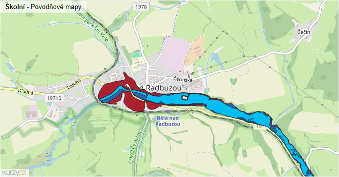 Školní - záplavové mapy stoleté vody