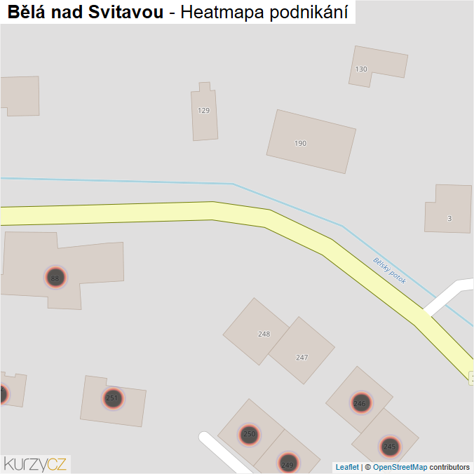 Mapa Bělá nad Svitavou - Firmy v obci.