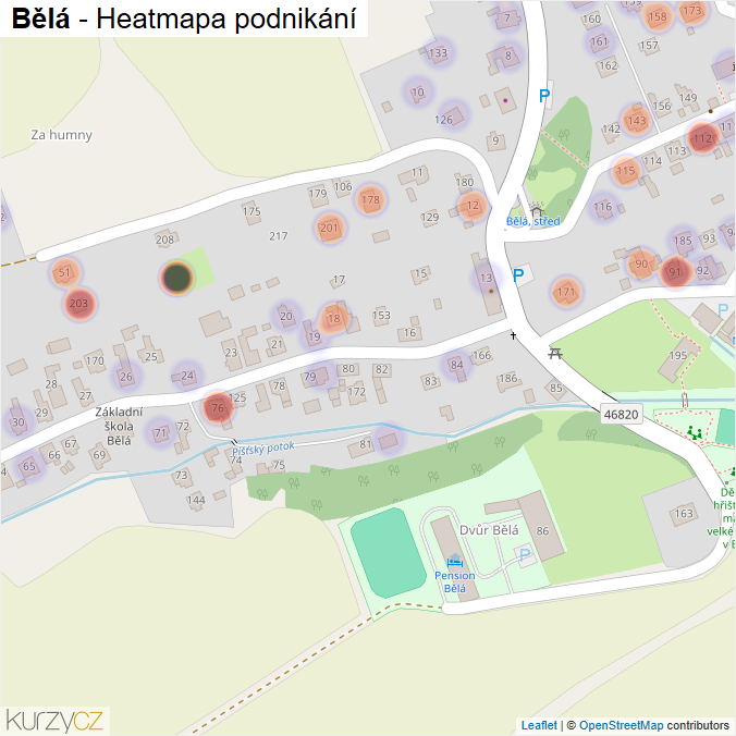 Mapa Bělá - Firmy v části obce.