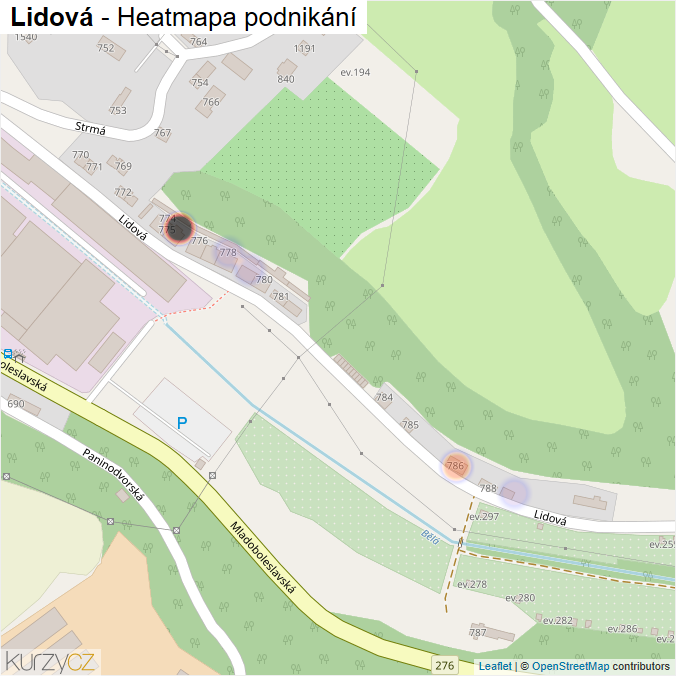 Mapa Lidová - Firmy v ulici.