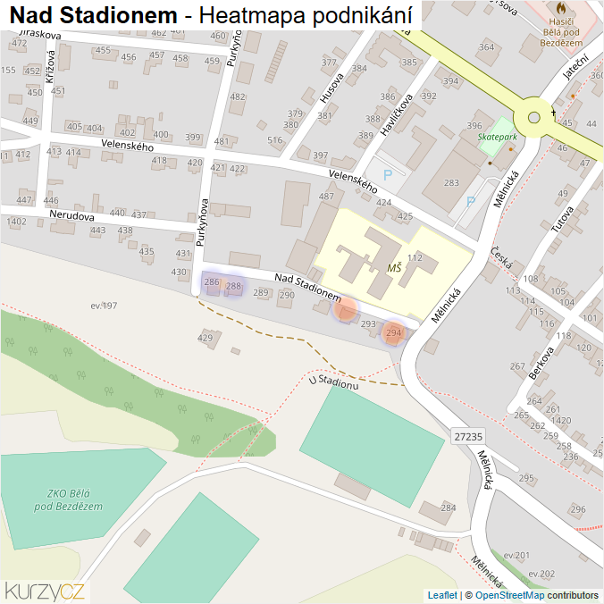 Mapa Nad Stadionem - Firmy v ulici.