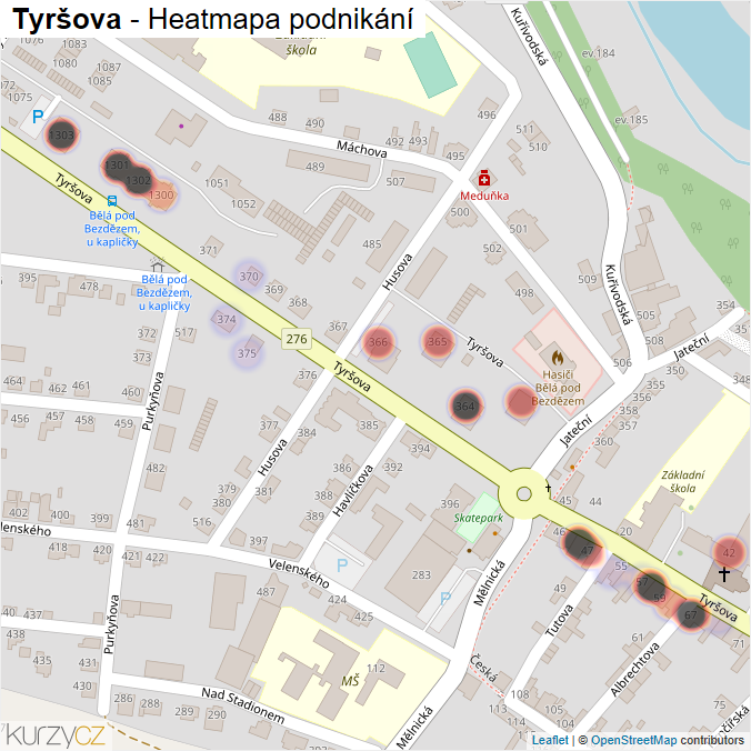 Mapa Tyršova - Firmy v ulici.