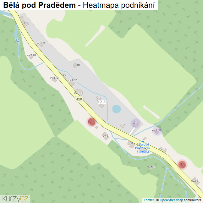 Mapa Bělá pod Pradědem - Firmy v obci.