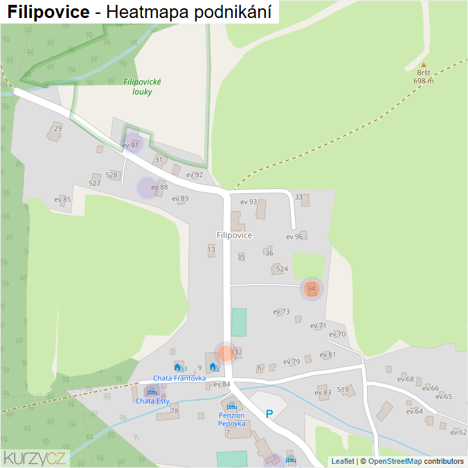 Mapa Filipovice - Firmy v části obce.
