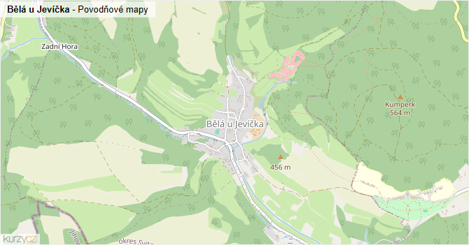 Bělá u Jevíčka - záplavové mapy stoleté vody