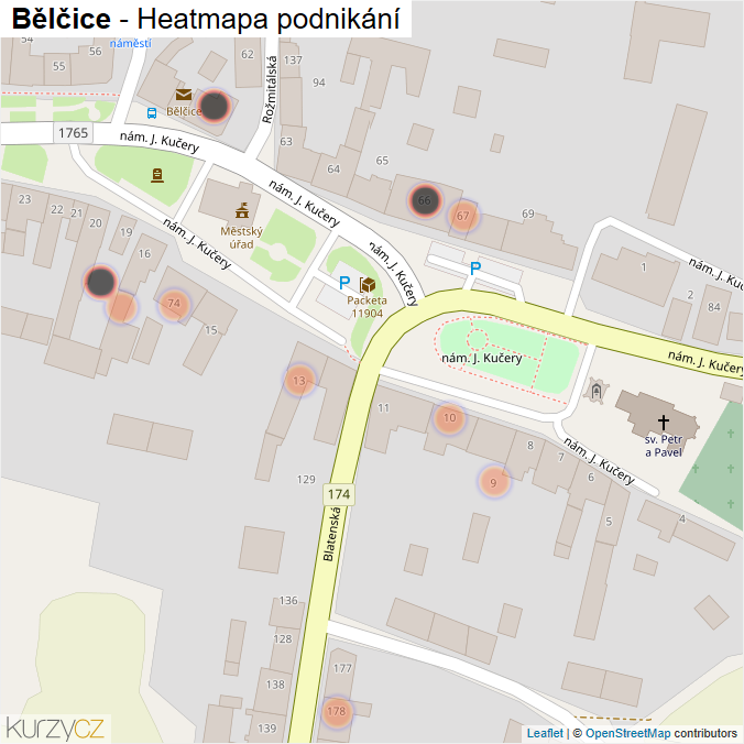 Mapa Bělčice - Firmy v obci.