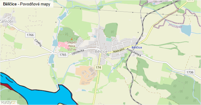 Bělčice - záplavové mapy stoleté vody