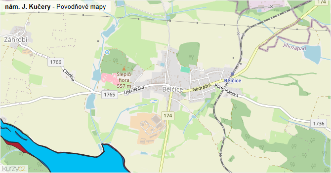 nám. J. Kučery - záplavové mapy stoleté vody