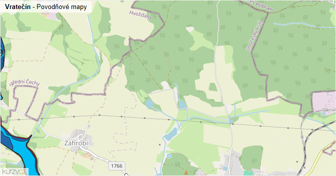 Vratečín - záplavové mapy stoleté vody