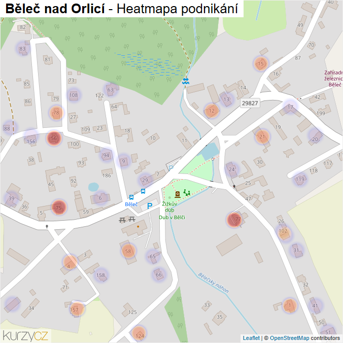 Mapa Běleč nad Orlicí - Firmy v části obce.