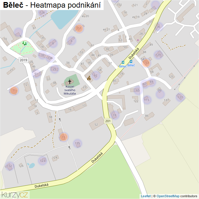 Mapa Běleč - Firmy v části obce.
