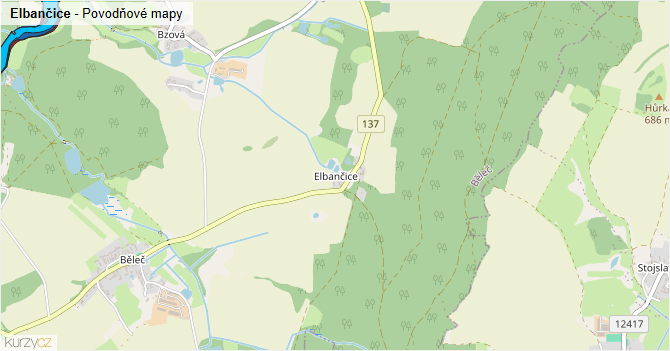 Elbančice - záplavové mapy stoleté vody