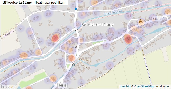 Bělkovice-Lašťany - mapa podnikání