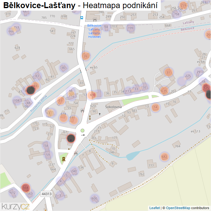 Mapa Bělkovice-Lašťany - Firmy v obci.
