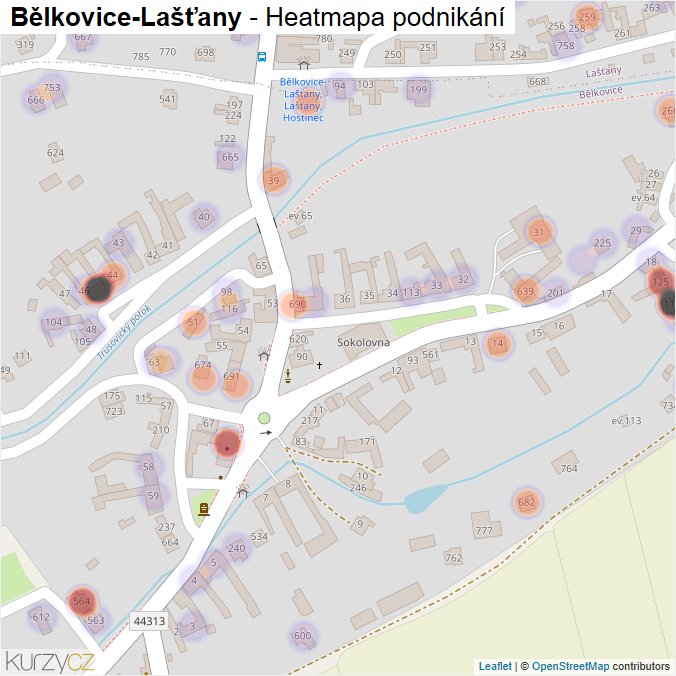 Mapa Bělkovice-Lašťany - Firmy v části obce.