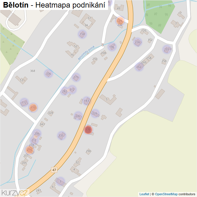 Mapa Bělotín - Firmy v části obce.