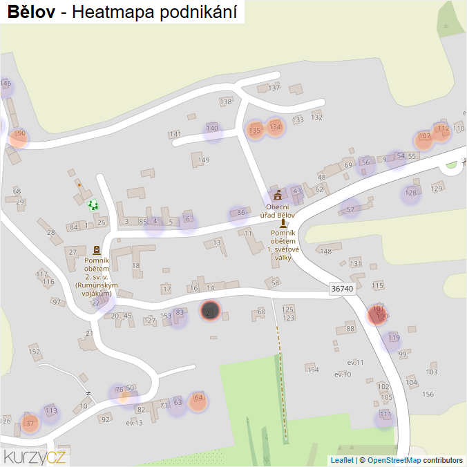 Mapa Bělov - Firmy v části obce.