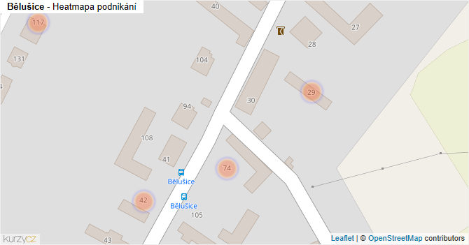 Bělušice - mapa podnikání