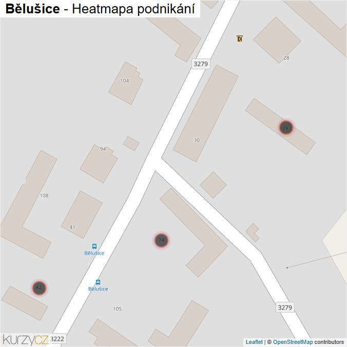 Mapa Bělušice - Firmy v obci.