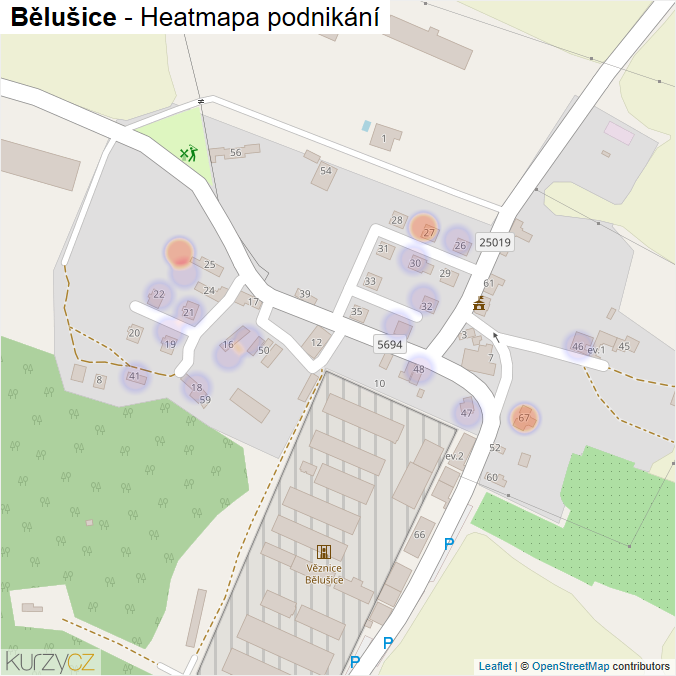 Mapa Bělušice - Firmy v části obce.