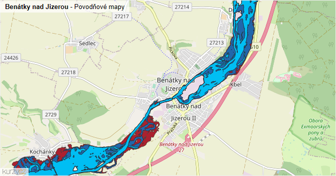 Benátky nad Jizerou - záplavové mapy stoleté vody