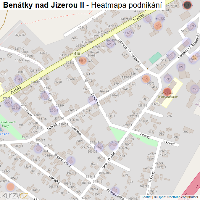 Mapa Benátky nad Jizerou II - Firmy v části obce.