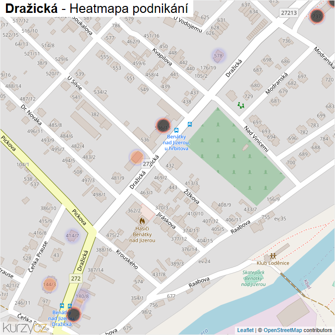 Mapa Dražická - Firmy v ulici.